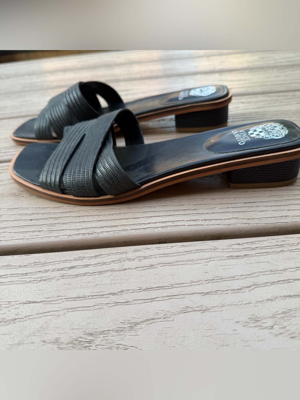 Vince Camuto Black Textured Slide Mules